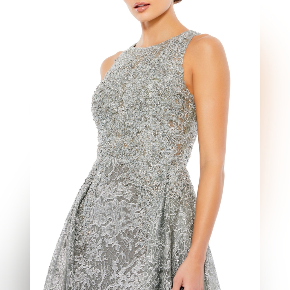 EMBELLISHED HIGH NECK SLEEVELESS A-LINE GOWN - Picture 3 of 3